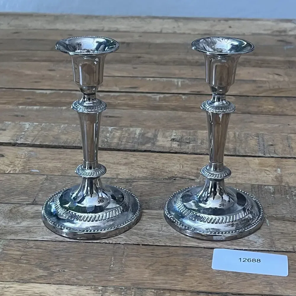 Silver Metal Candlestick Holder Set of 2 5.5
